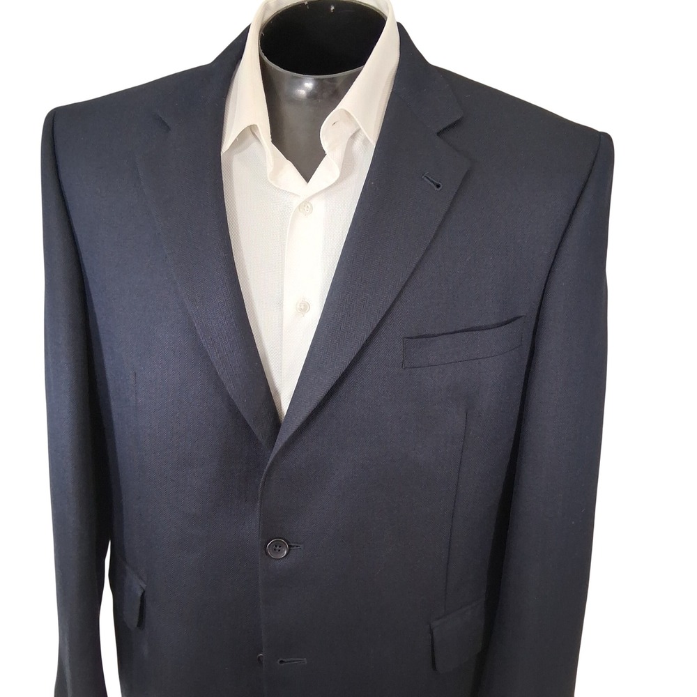 Jos A Bank Blazer Mens 44R Navy Blue Silk Camel Hair Signature Herringbone